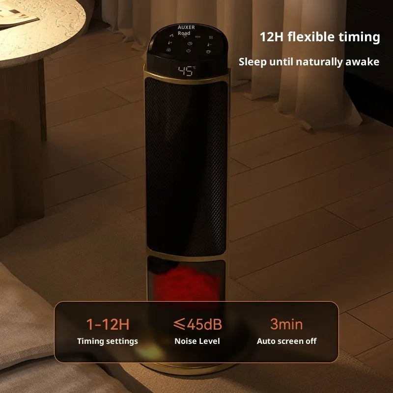 Golden household warm air blower heater with PTC heating, remote control, dump power off safety, size 230x594mm