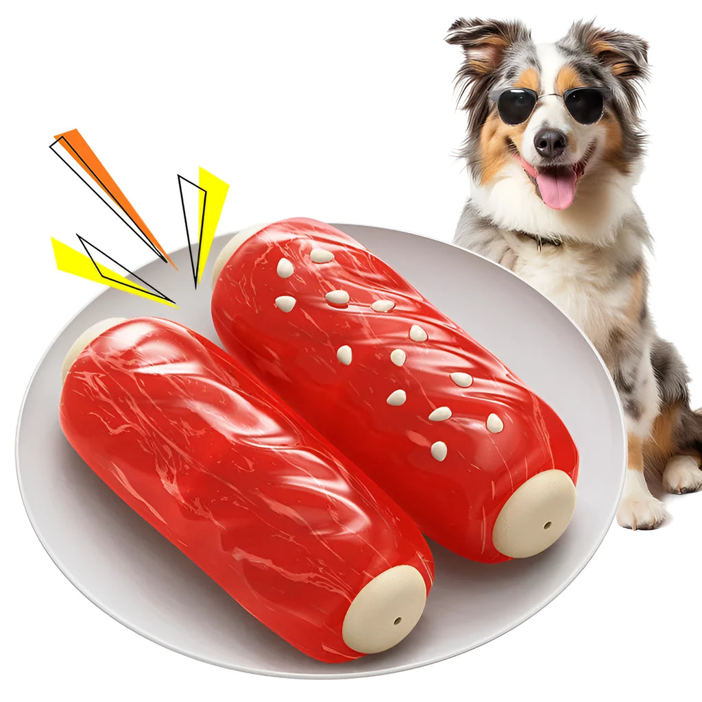 Glue Toothbrush brand hollow plastic molar rod dog chew toy in primary colour.