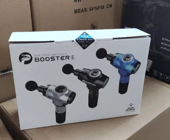 Black and white cordless massage gun for muscle relaxation with adjustable speed settings.