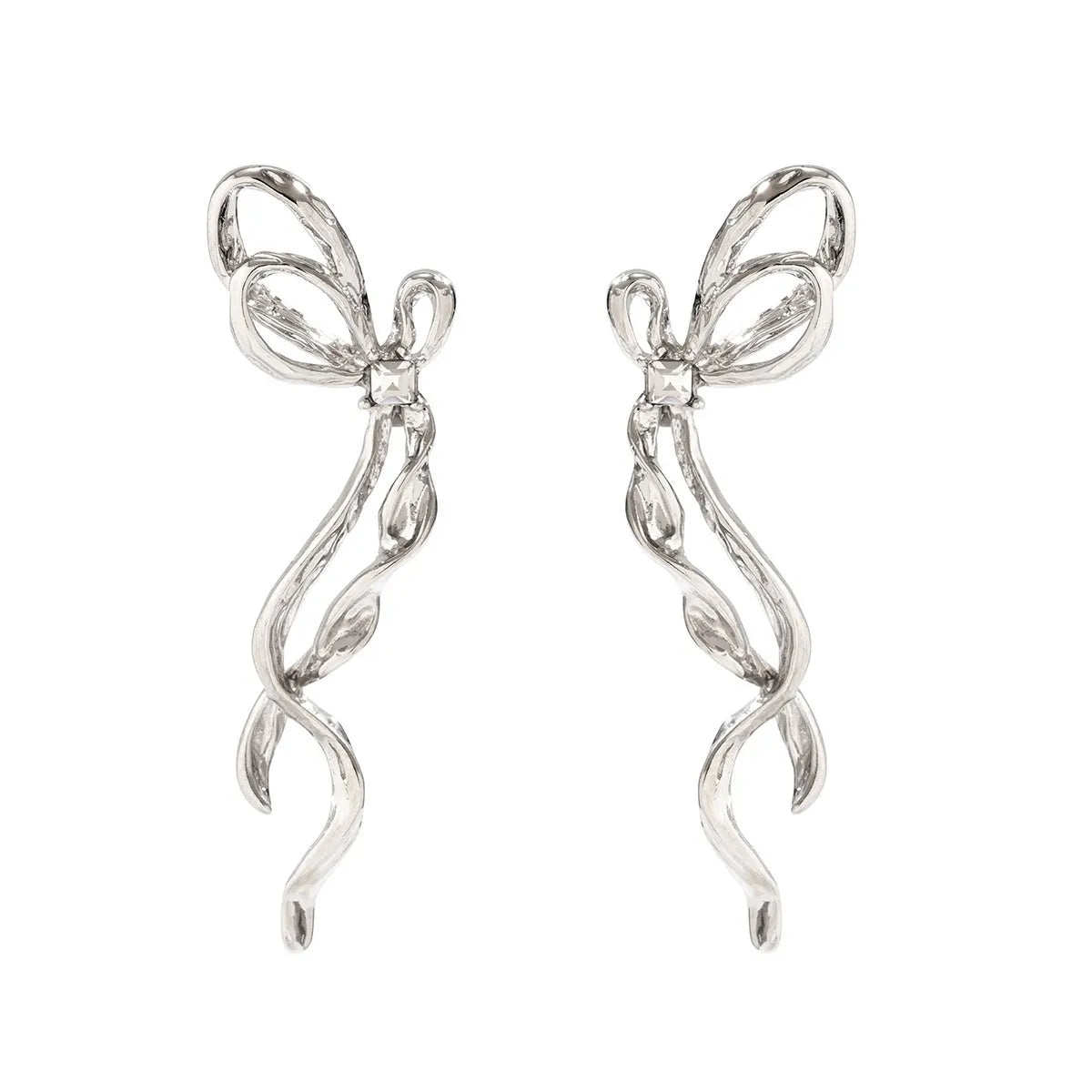 White K bowknot earrings for women, alloy electroplated bow-shaped earrings, one pair