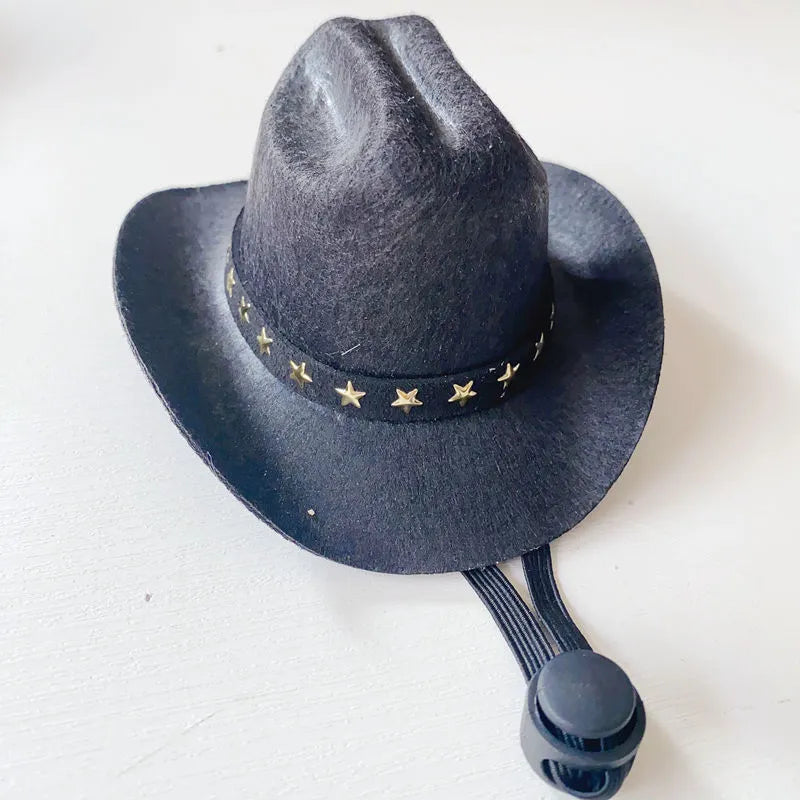 British style cat cowboy hat in brown with various trim options including ribbons and labels
