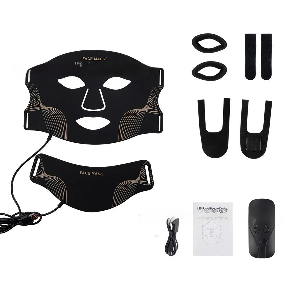 Rechargeable silicone LED photon face mask for home skin rejuvenation in black colour