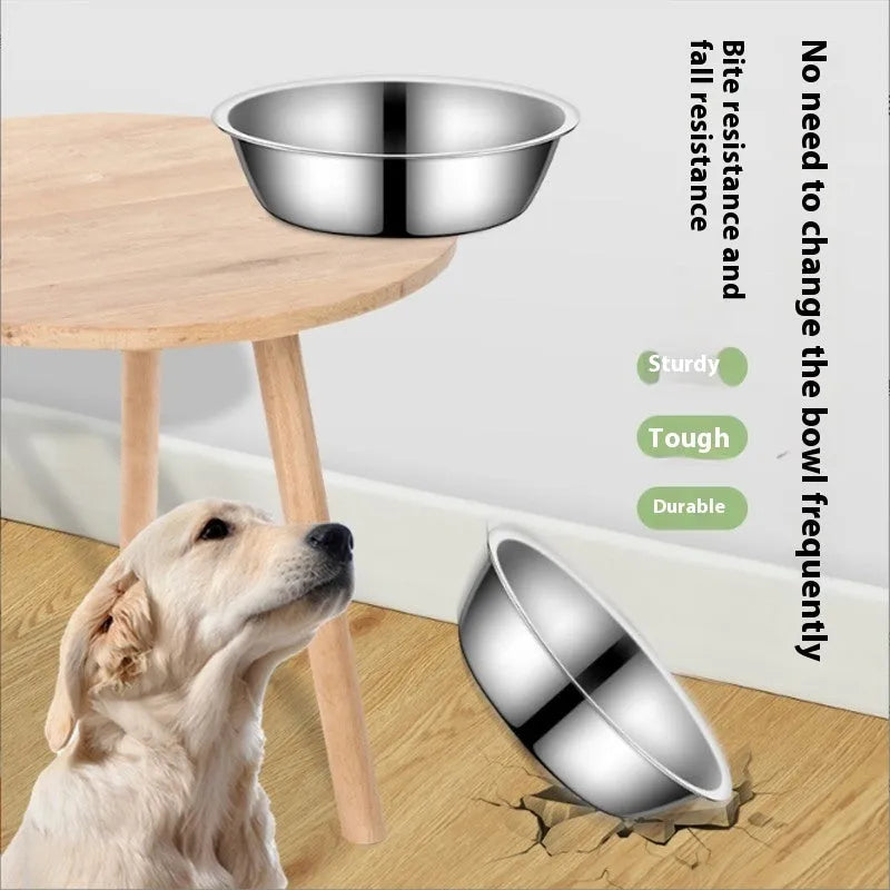 Stainless steel pet bowl with non-slip base in one of five available sizes.