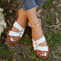 Women's round toe flat sandals with PU upper, rubber non-slip sole, in black light brown white, sizes 36-43