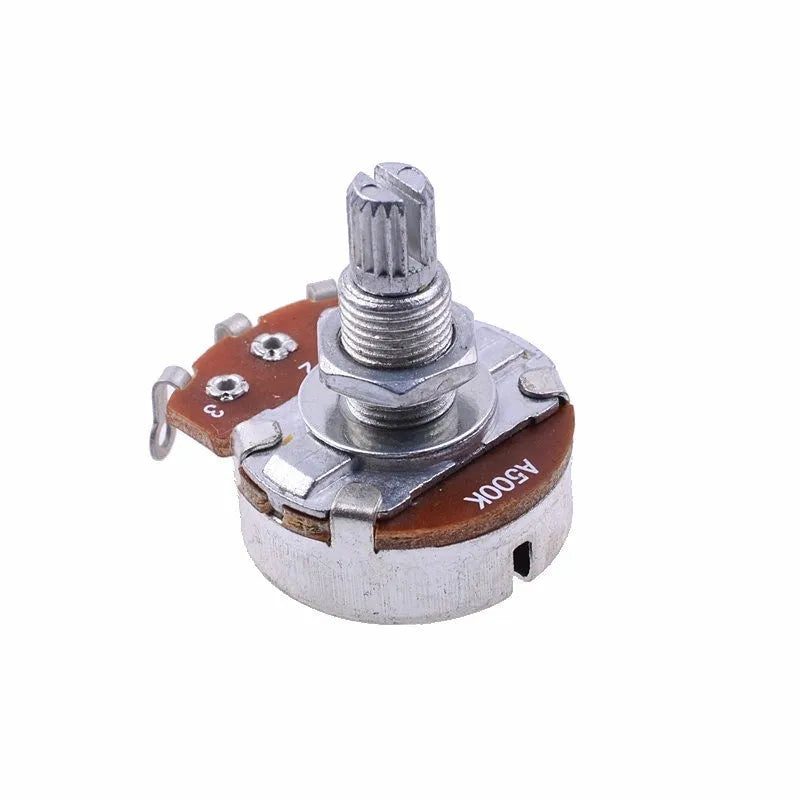 Solid metal electric guitar control knob for potentiometer, shown with A250K A500K B250K B500K value options.