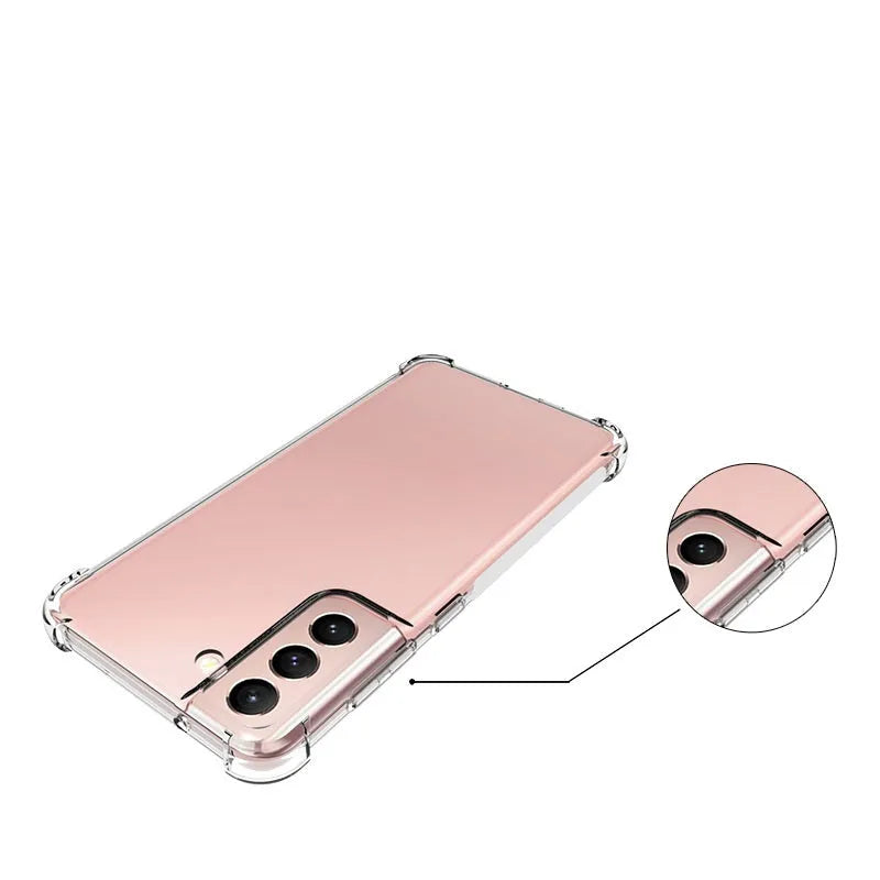 Thickened transparent TPU airbag phone case for Samsung Galaxy showing back cover with corner cushioning