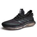 Men's breathable fly woven sports casual shoes with shock absorption, TPU sole, low heel, black colour, side view