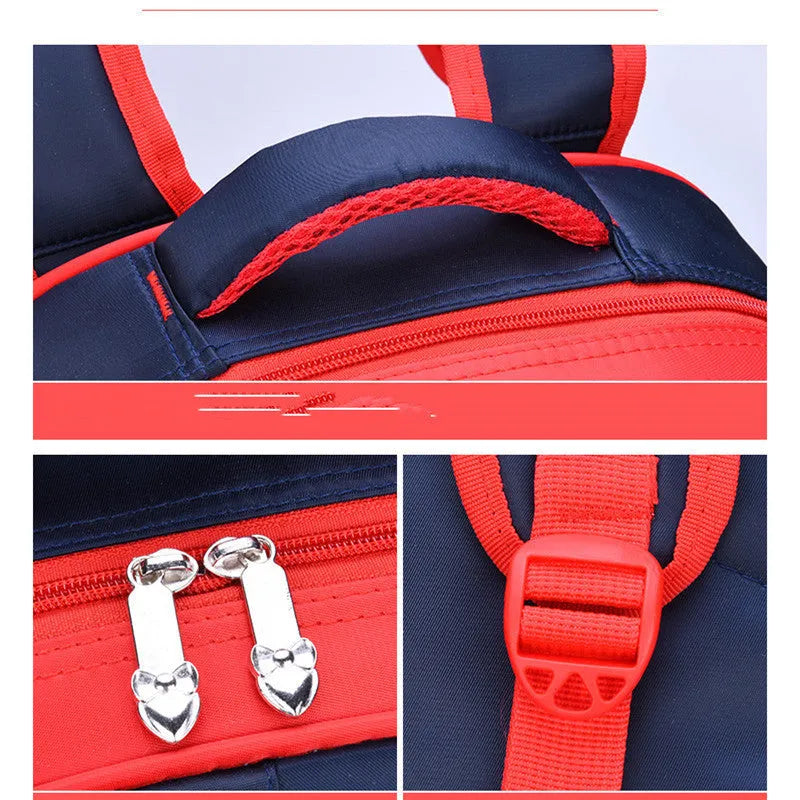 Blue cartoon anime print nylon school backpack for kids with pencil case.