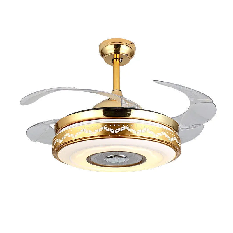 42-inch intelligent home fan light with acrylic blades and gold three-tone light in ceiling installation