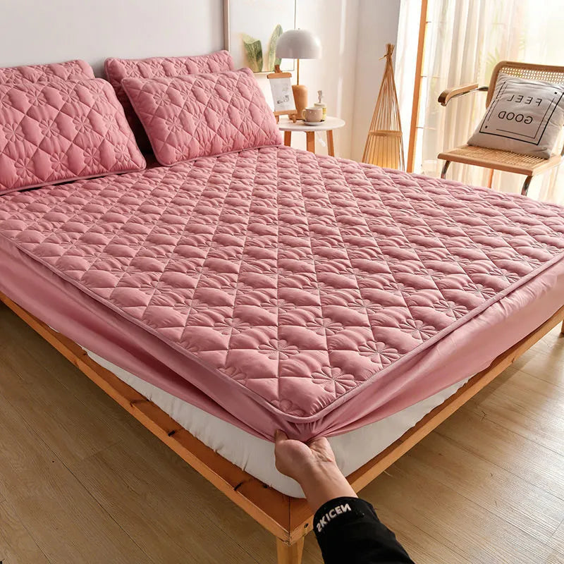Brushed fabric mattress dust cover fitted sheet in Chrysanthemum colour on a single bed