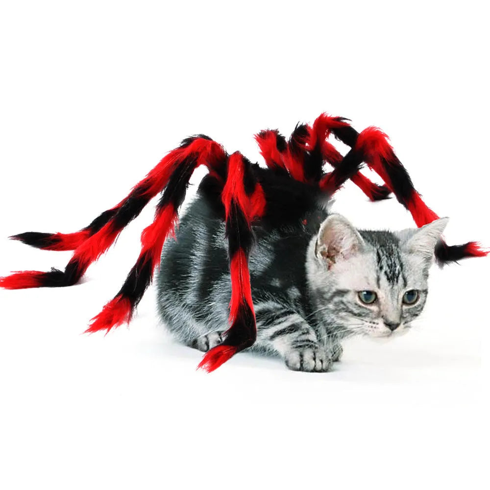 Pet cat dog Halloween spider costume in red and black cotton, available in sizes S M L