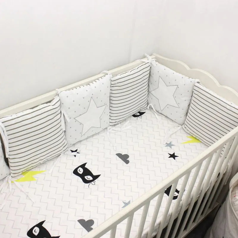 Set of six 30x30 cm pure cotton baby cot bumpers with cartoon computer embroidery pattern in photo colour