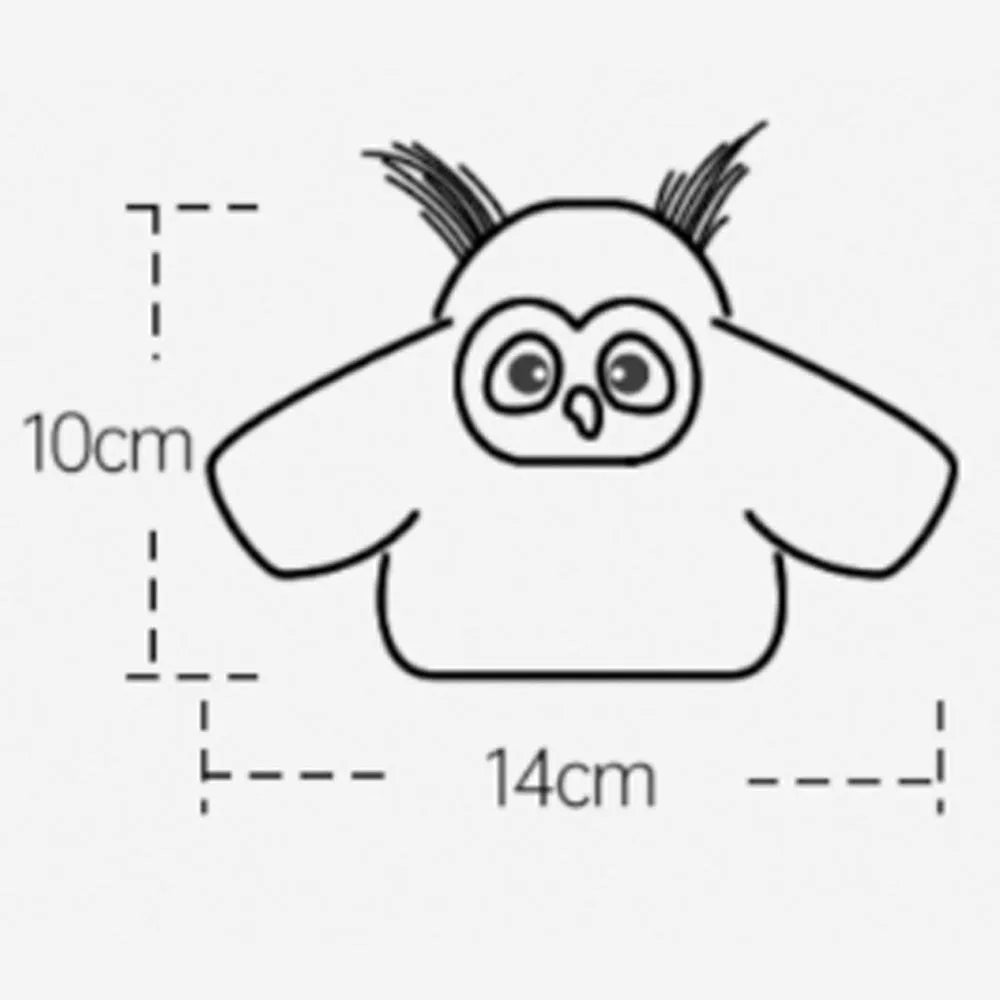 Grey automatic chirping owl cat toy with flapping wings on flat surface