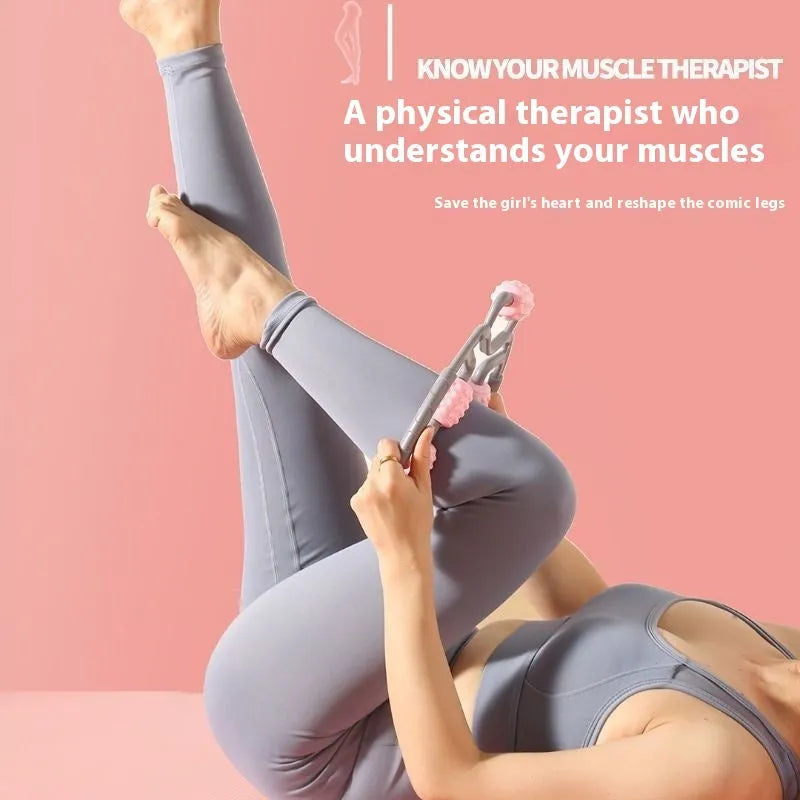 A clip-on leg massager roller with multiple wheels, shown in lilac purple colour.