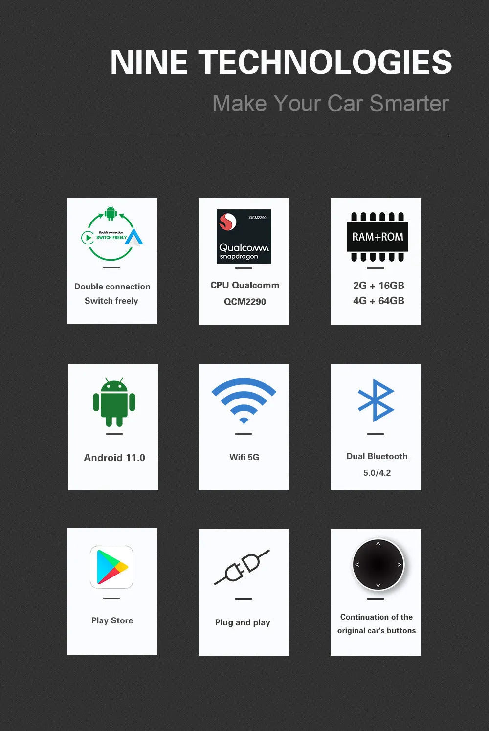 Android smart car upgrade box with ABS plastic casing measuring 81mm wide