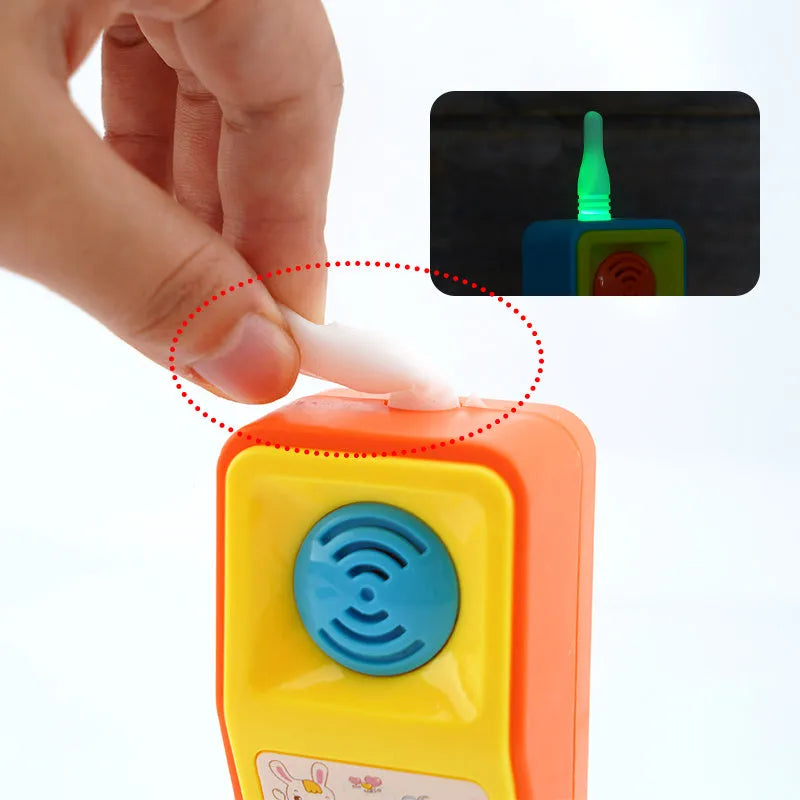 Children's educational electric toy with cartoon animal design featuring sound and light functions.