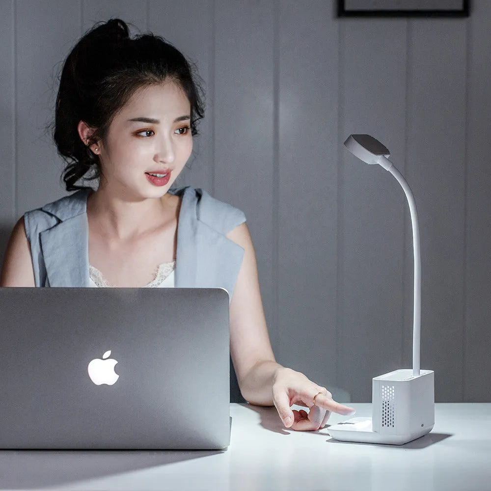 Negative ion air purifier desk lamp with plastic shade, push button switch, LED light, in white or pink