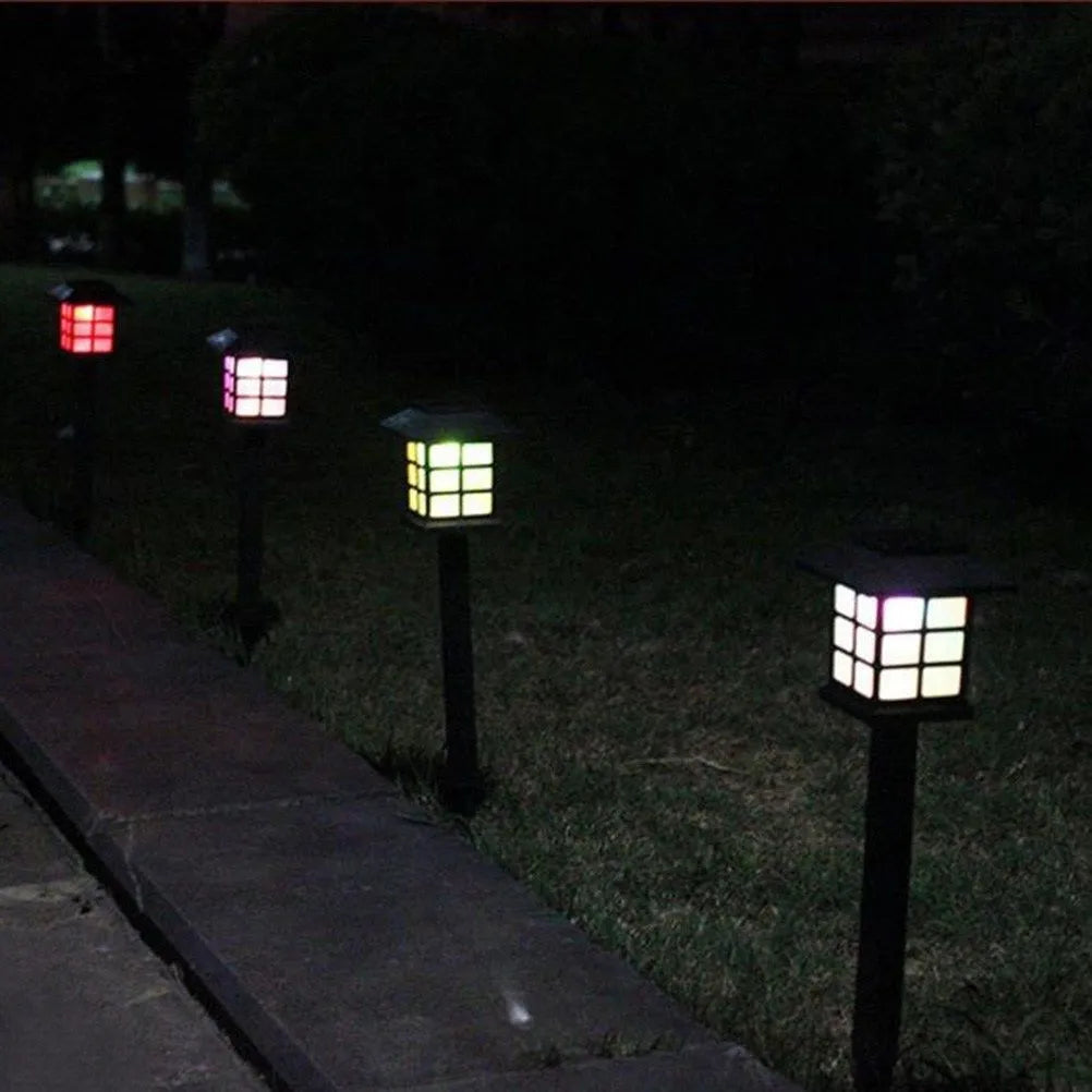 Solar square lawn light with IP44 LED, 85x360mm, in white/warm white/RGB for garden use