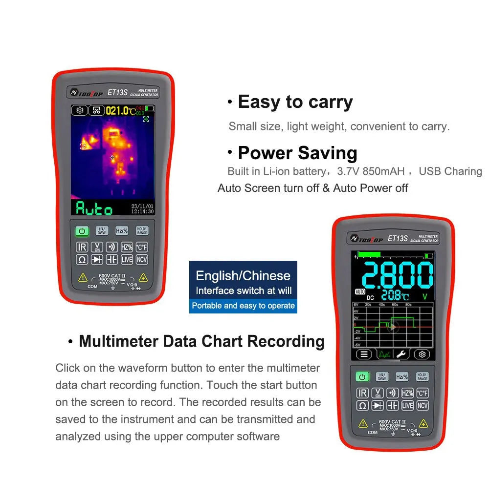 ET13S ET13PRO thermal imaging digital multimeter with 2.8-inch touch screen display
