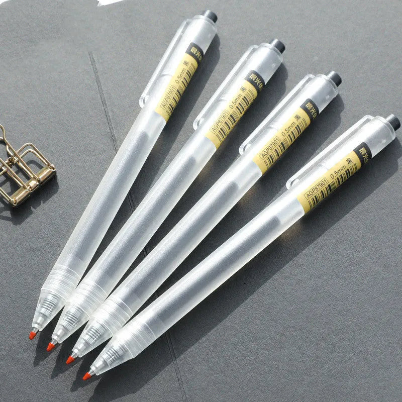 12 black retractable gel pens with frosted barrels and 2 refills on white background