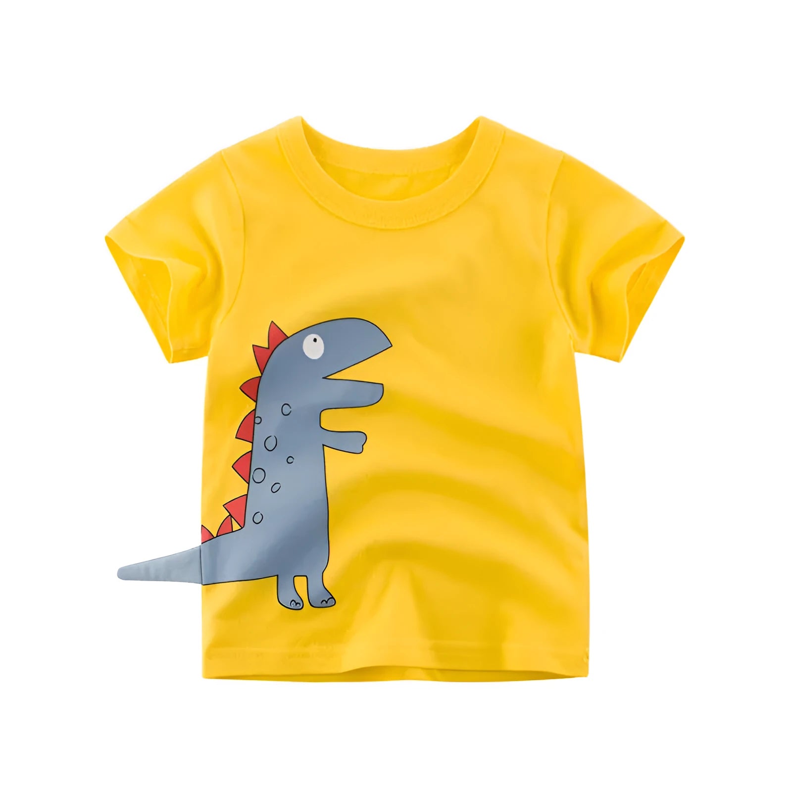 Blue dinosaur kids T-shirt with cartoon print on soft cotton fabric for children aged 3-8 years