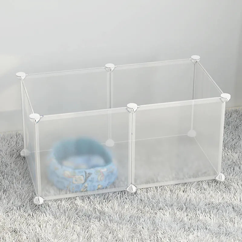 Small dog indoor isolation fence cage with modular panels, clips, and optional door in black, white, or white checkered