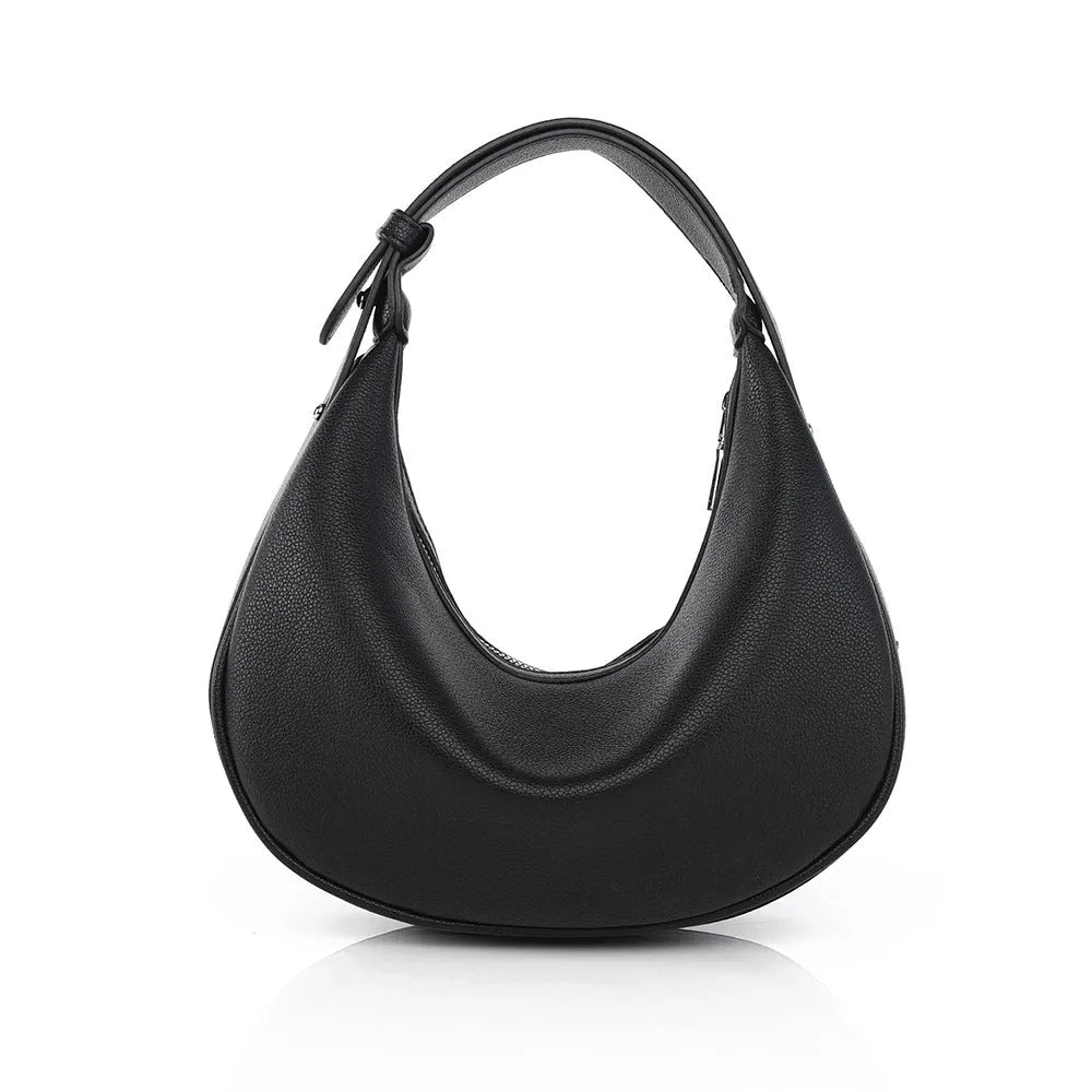 Crescent-shaped PU hobos handbag with sewing line detailing and internal zipper changing bag and mobile phone pocket