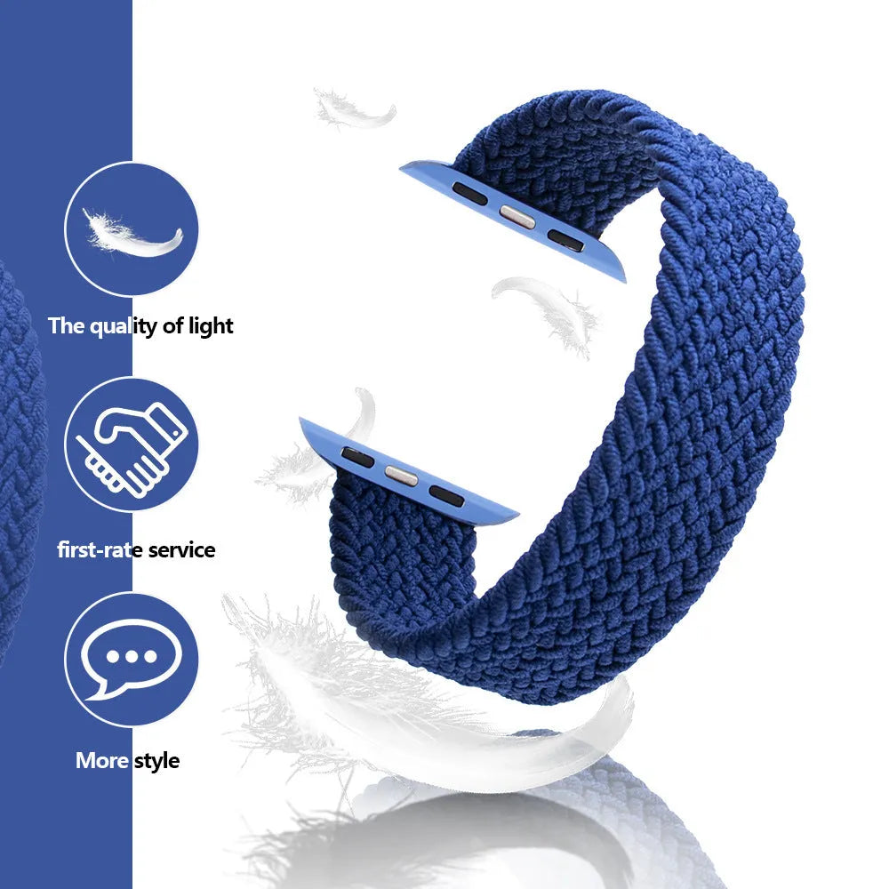 Woven nylon one-piece strap with plastic head for Apple Watch in multiple colours.