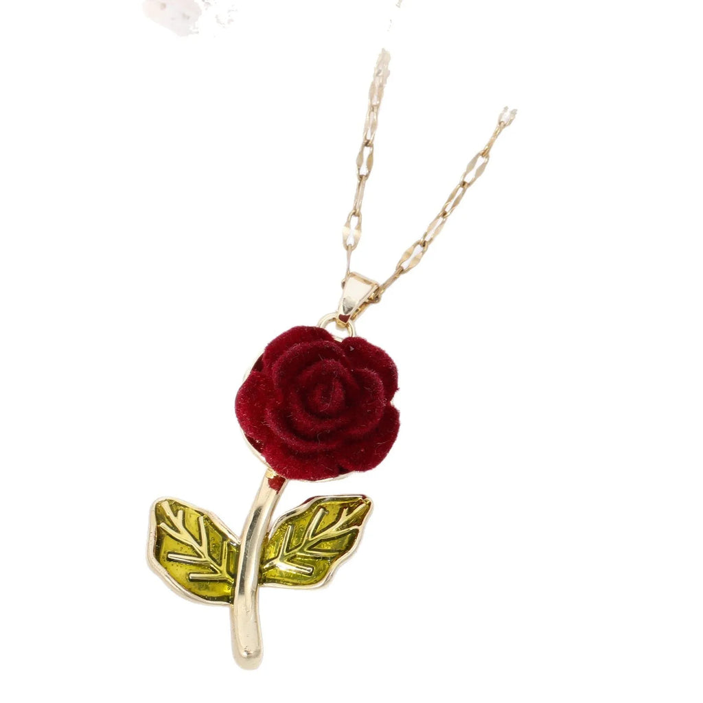 Baroque rose copper pendant necklace on titanium steel O-ring chain, adjustable 41-50cm, red colour, front view