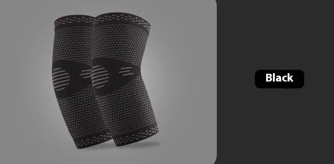Breathable knitted nylon sports elbow guard for summer, available in black blue, black grey, and skin colour