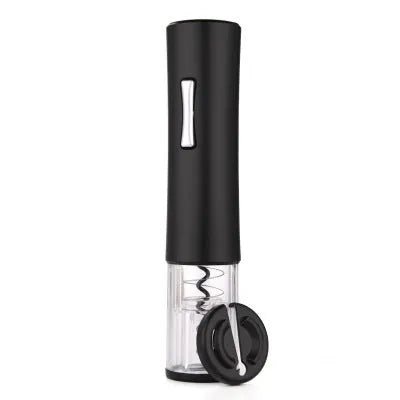 Black electric wine opener with automatic corkscrew and foil cutter on white background