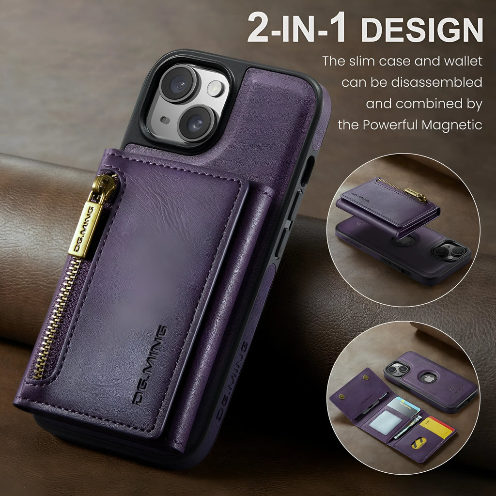 Plastic magnetic wallet phone case with card holder in retro handmade style for iPhone