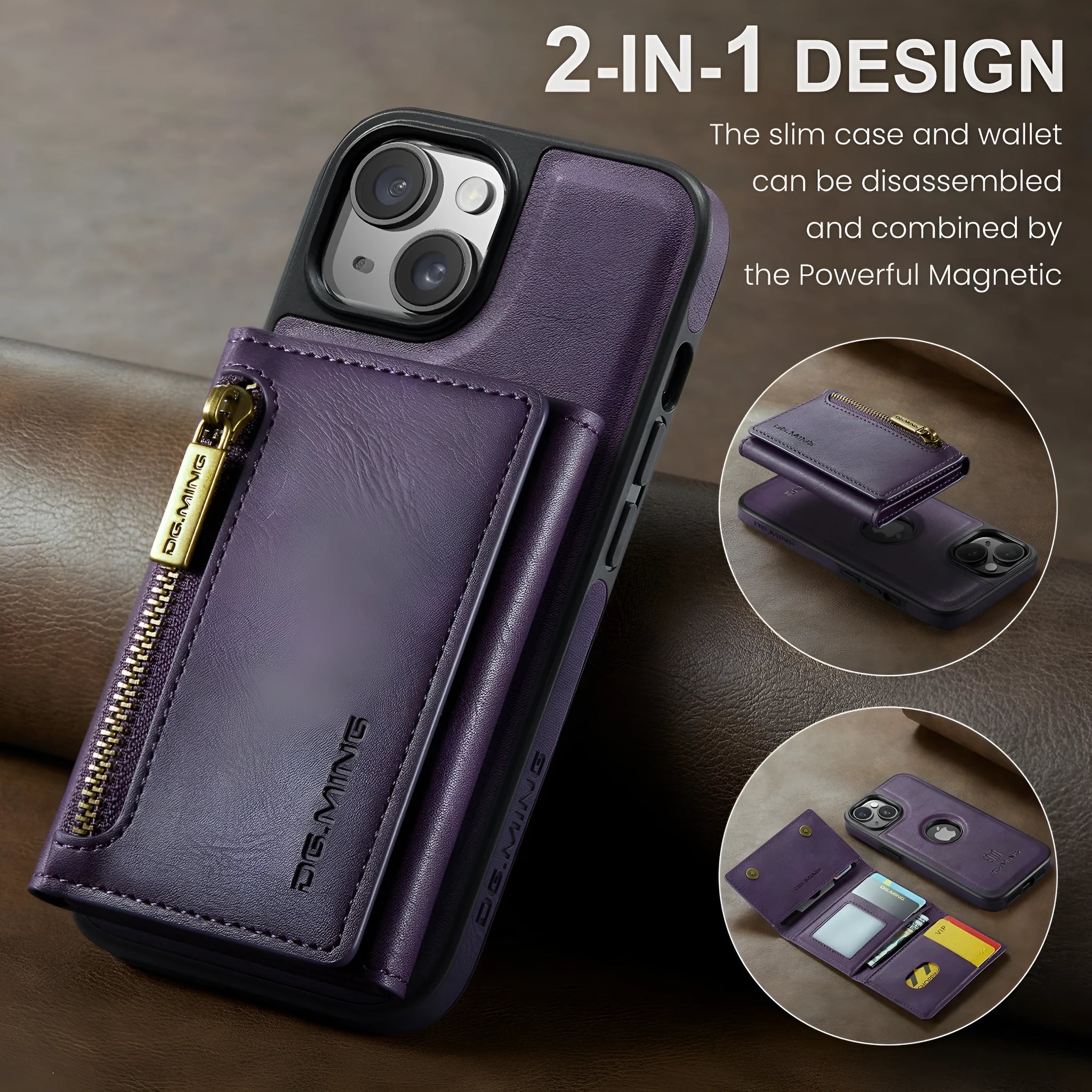 Plastic magnetic wallet phone case with card holder in retro handmade style for iPhone