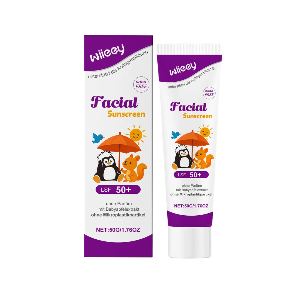 50g summer sunscreen cream tube with broad spectrum UVA UVB protection containing titanium dioxide and apple extract