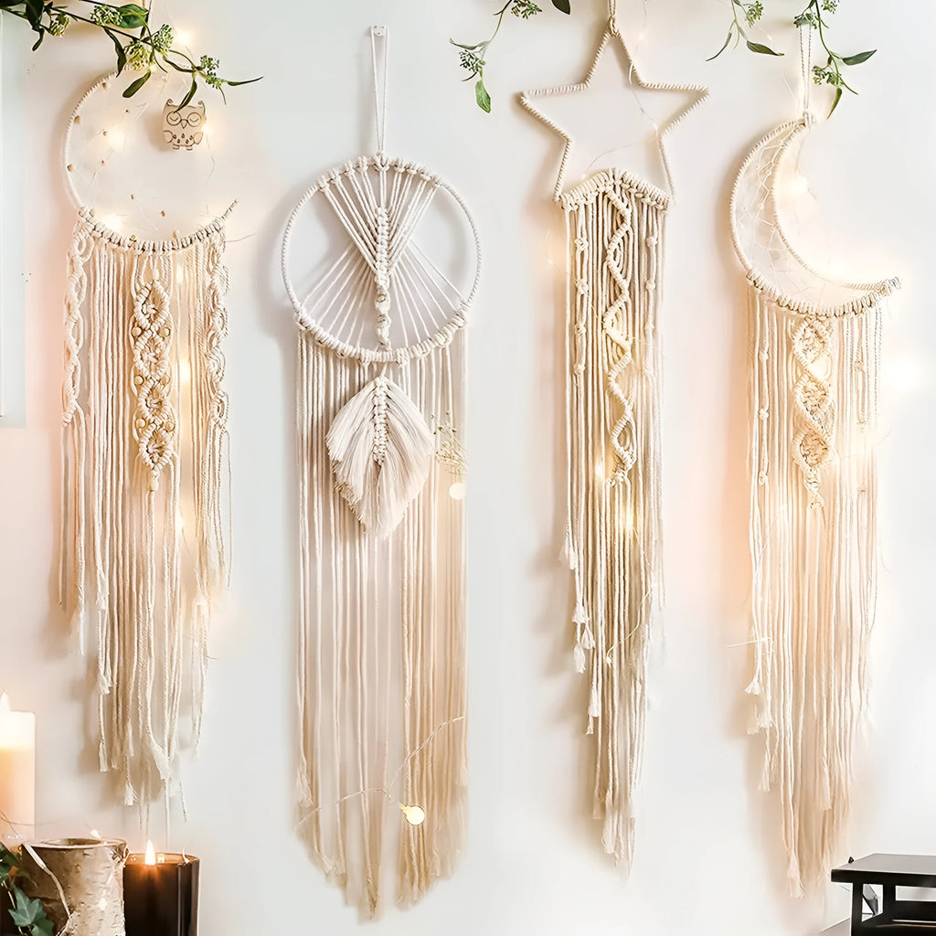 Handmade woven dreamcatcher hanging lamp with light 90cm long cotton thread