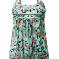 Conservative one-piece floral swimsuit in emerald green polyester with sleeveless design, available in sizes S to XXL