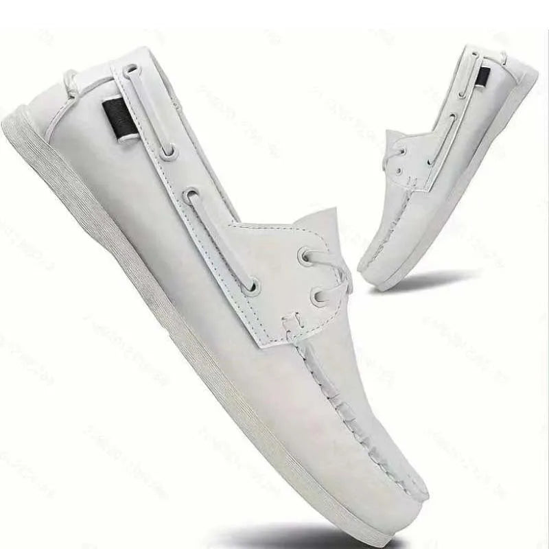 Men's British style casual shoes in artificial PU with flat heel and round toe.