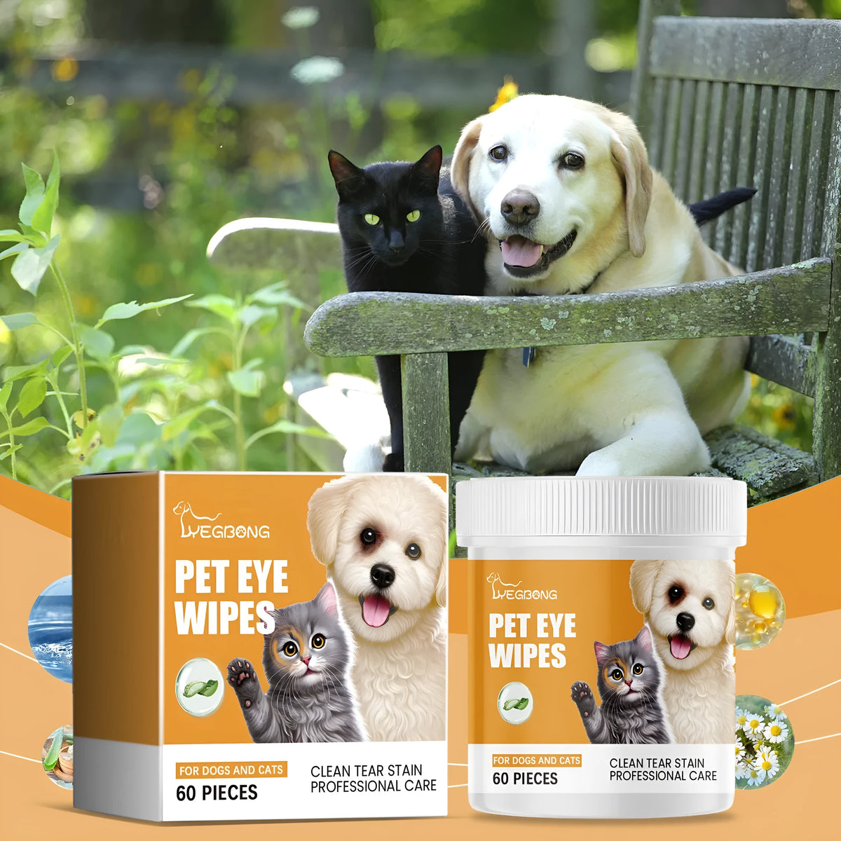 Box of 60 pieces Dogs And Cats Eyes Wet Wipes for removing tear stains from dogs and cats