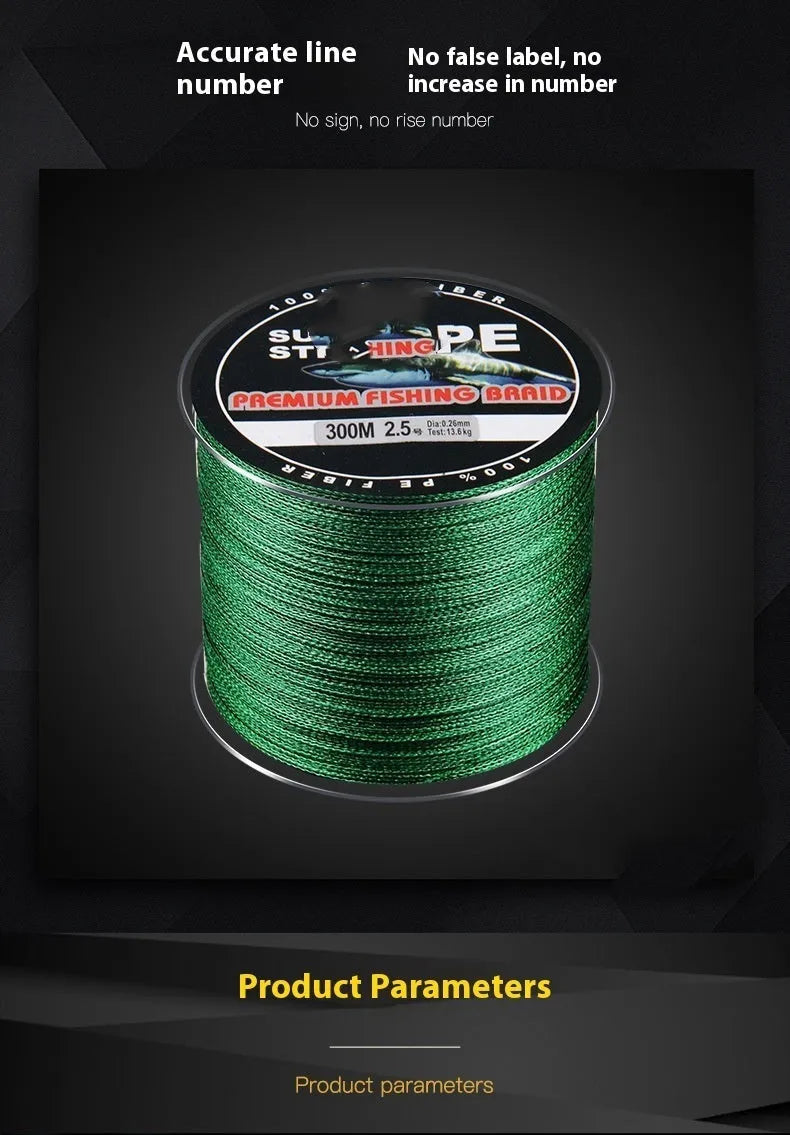 Dali Mayu 300 metre PE fishing line spool in multiple colour options with 0.4 to 3.5 line numbers