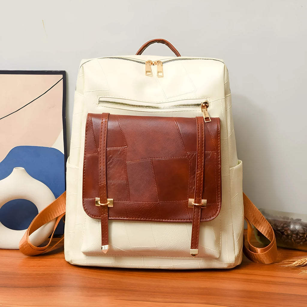 Women's PU leather backpack in urban simplicity style with three-dimensional pockets