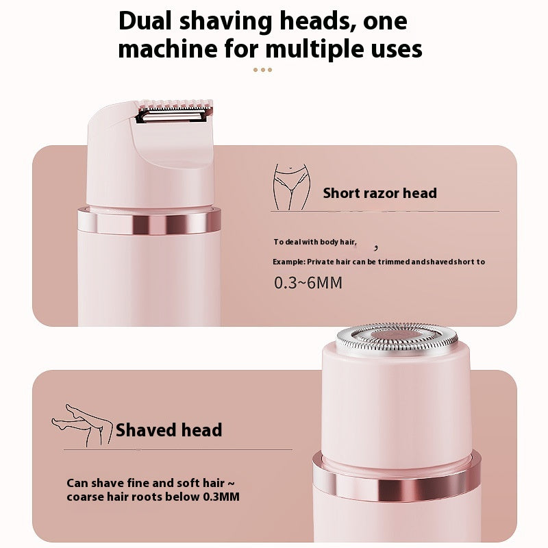 2-in-1 Dual-Head Women's Electric Shaver - Painless Wet & Dry Body Hair Trimmer with Hypoallergenic Blades for Face, Bikini & Legs