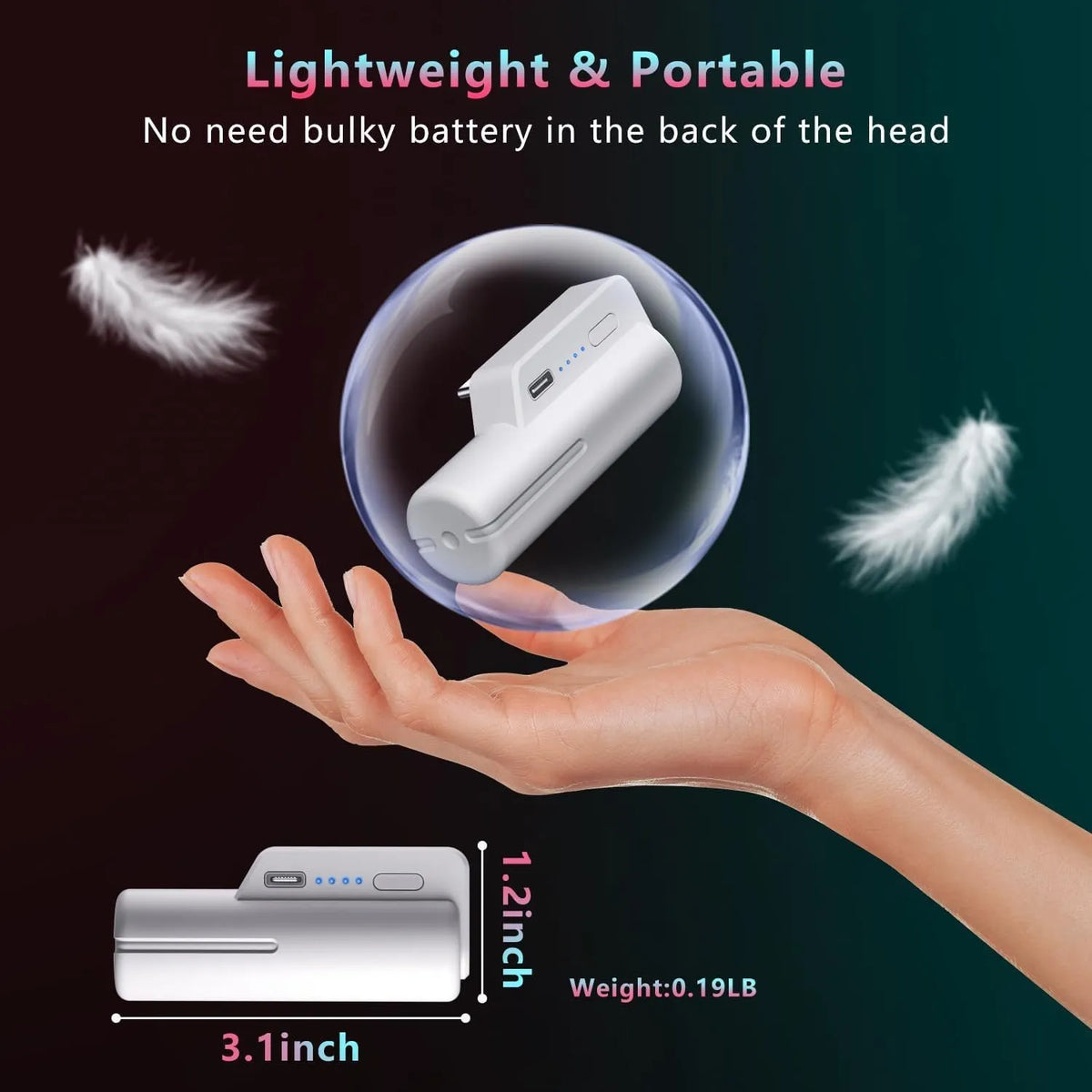 Head wear power bank with ABS construction for VR headsets, Q3 fast charge option, shown with USB cable and colour box