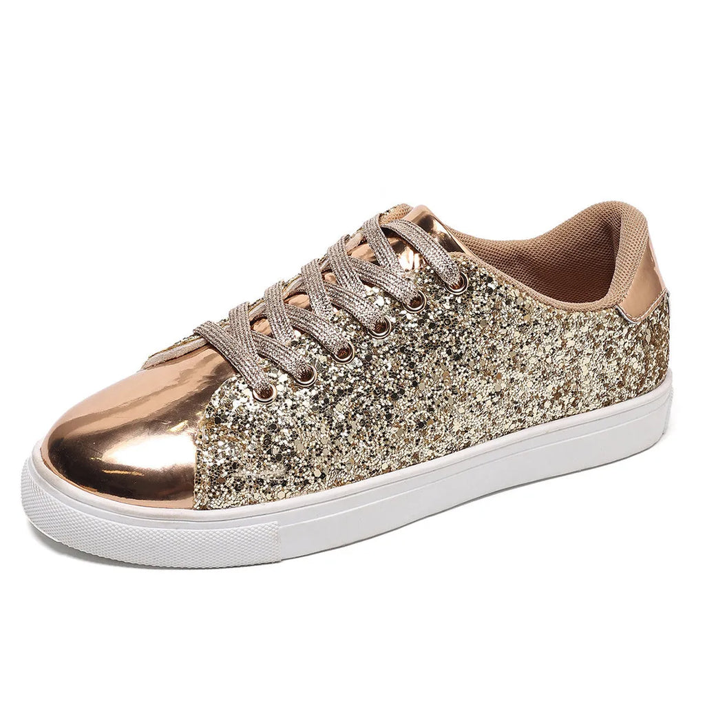 Women's plus size sequined lace-up board shoes in black, available in sizes 36 to 43
