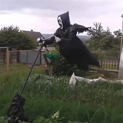 Plastic skeleton scarecrow with screaming skull design for Halloween decoration and garden bird control