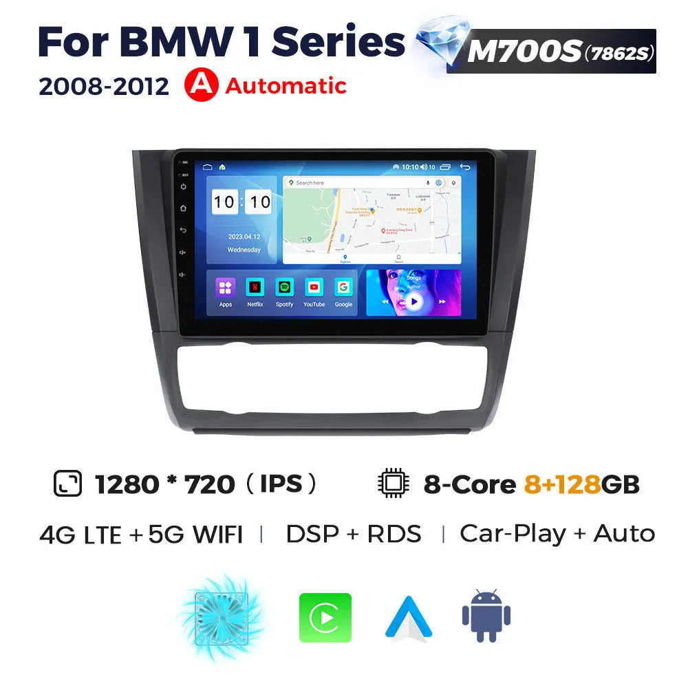 9-inch Android car navigation and central control touchscreen unit for BMW E87 vehicles.