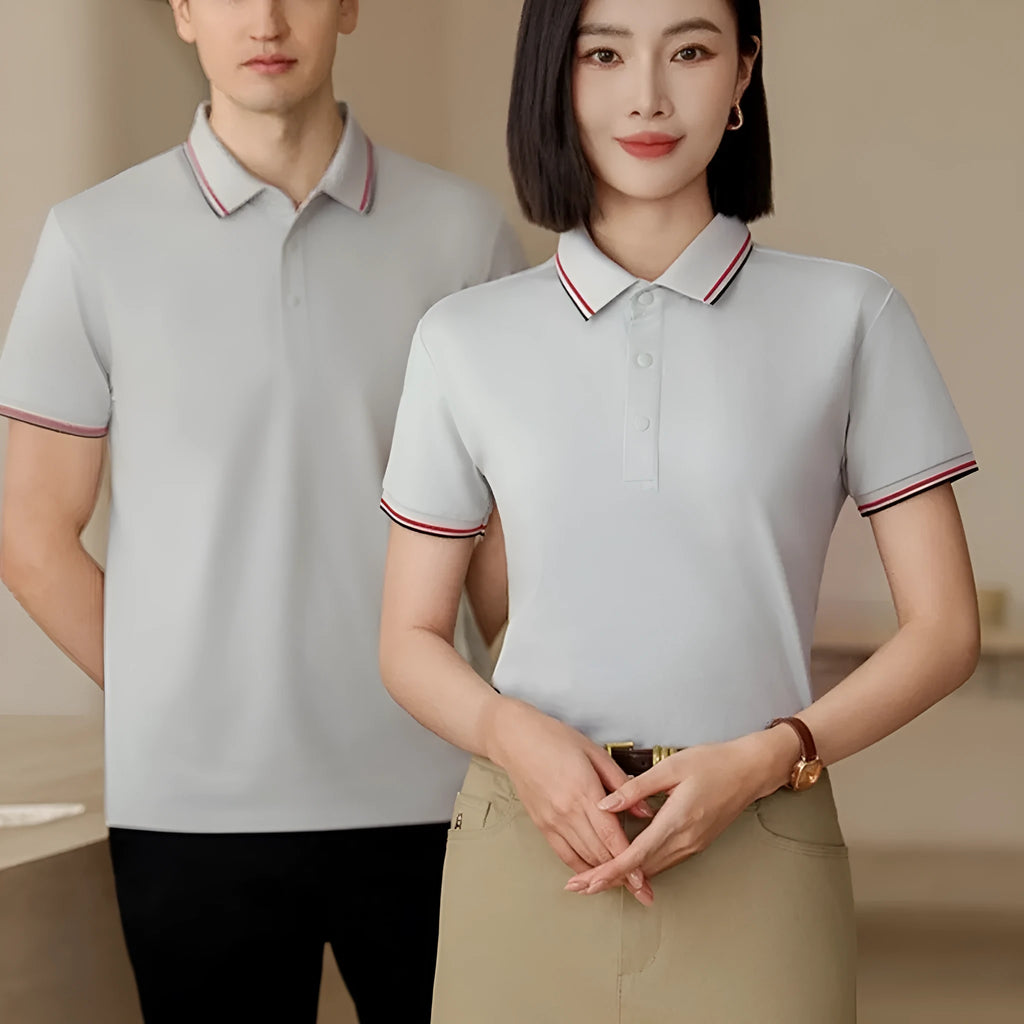 Men's lapel collar cotton T-shirt in solid colour with short sleeves for summer workwear