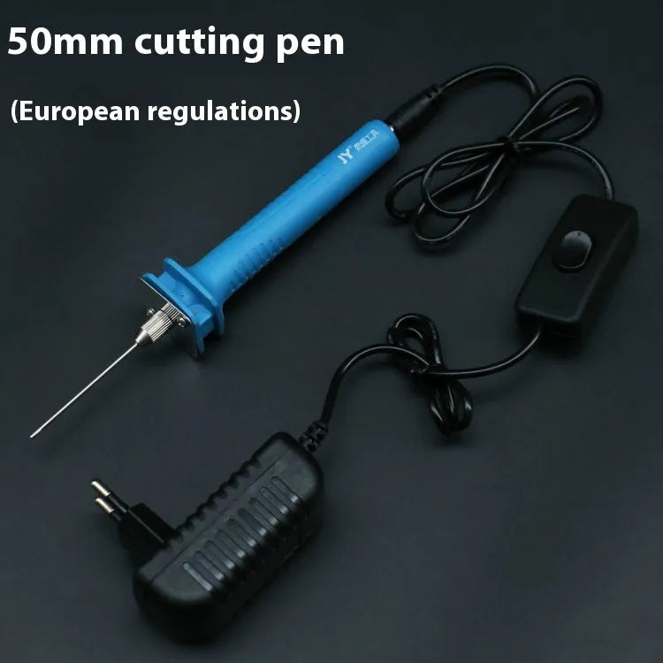Blue plastic-handled electric heating cutter pen with heated tip for cutting foam and pearl cotton materials
