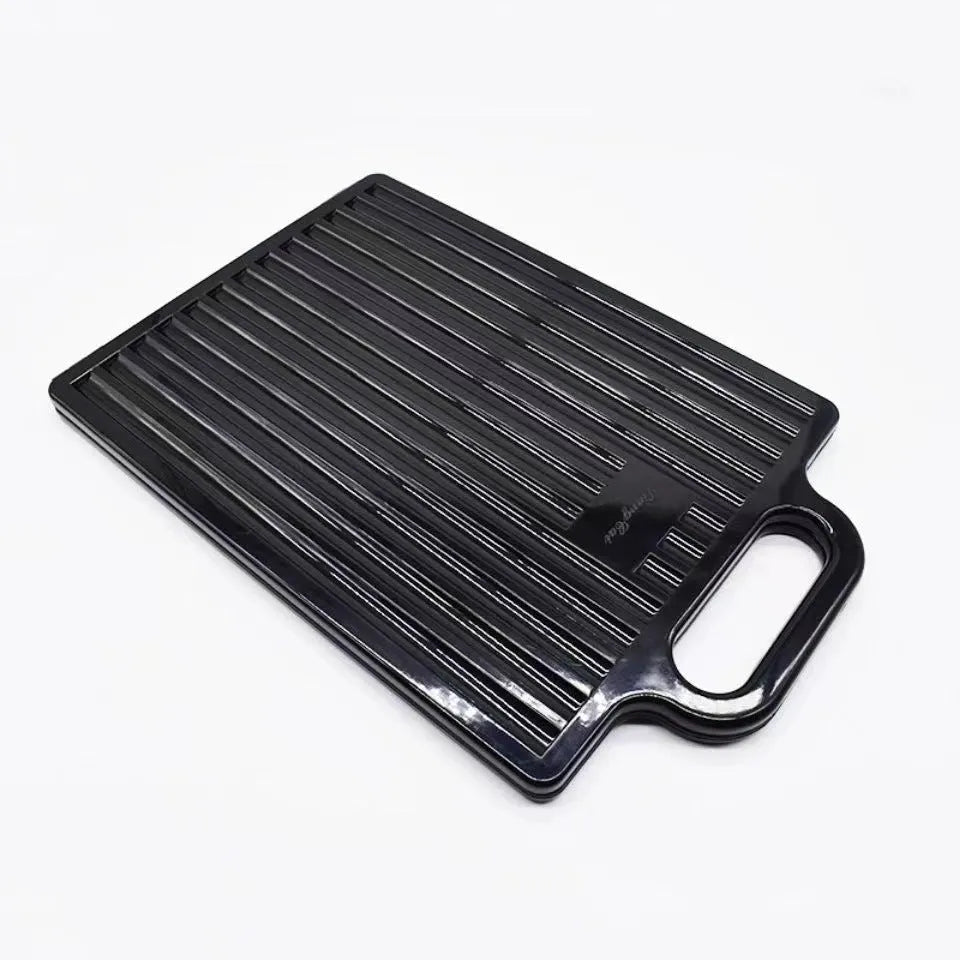 Double large folding hairdressing rearview mirror in black with HD double-sided reflective surface and plastic frame.