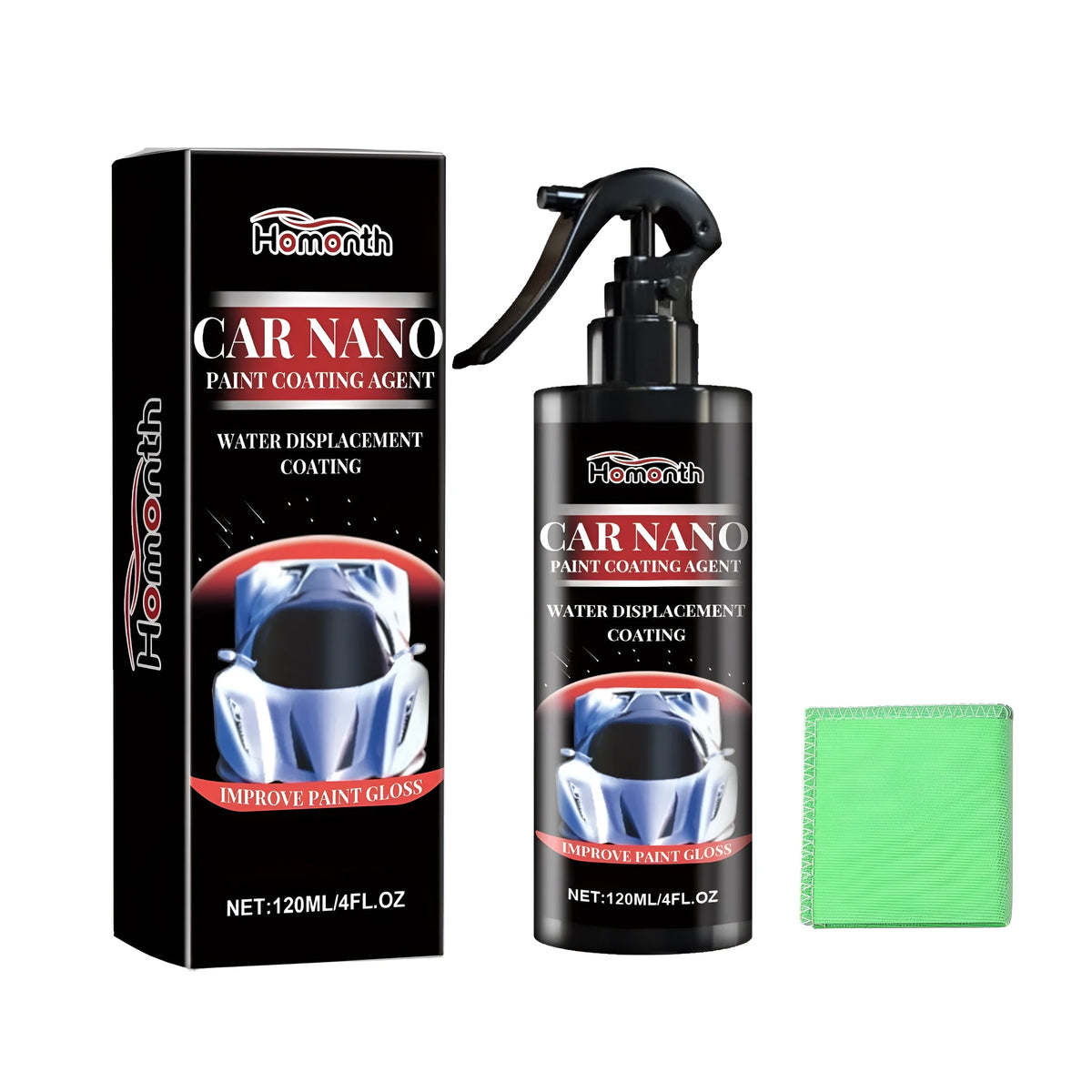 Car nano paint coating agent 4x18.4cm bottle with 20x20cm towel and scratch remover