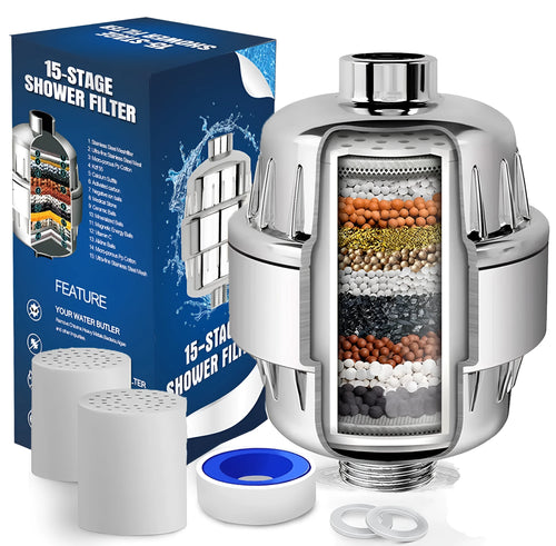 17-layer shower filter with activated carbon and ABS housing for tap water filtration